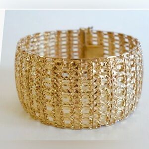 Wide Sparkling Bracelet 14K Yellow Gold Vermeil Vintage Diamond Cut